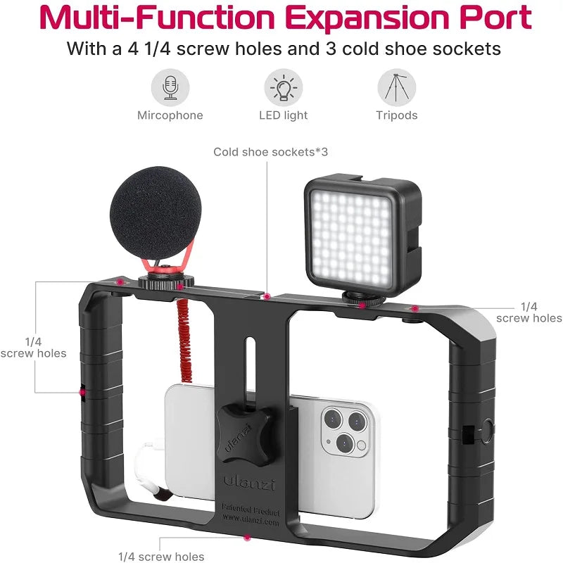 Ulanzi Smartphone Cage Filmmaking Case Small U Rig Hand Grip Phone Video Stabilizer With Cold Mount for iPhone 13 14 15 Android